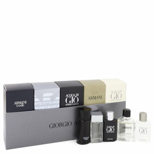 Armani by Giorgio Armani Gift Set -- Travel Set Includes.14 oz Mini Armani Code, .14 oz Mini Emporio Armani Diamonds,.17 oz Mini Acqua Di Gio, .24 oz  Mini Armani and .17 oz Mini Acqua Di Gio Profumo for Men