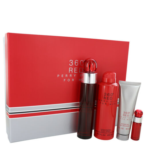 Perry Ellis 360 Red by Perry Ellis Gift Set -- 3.4 oz Eau De Toilette Spray + .25 oz Mini EDT Spray + 6 oz Body Spray + 3 oz Shower Gel for Men