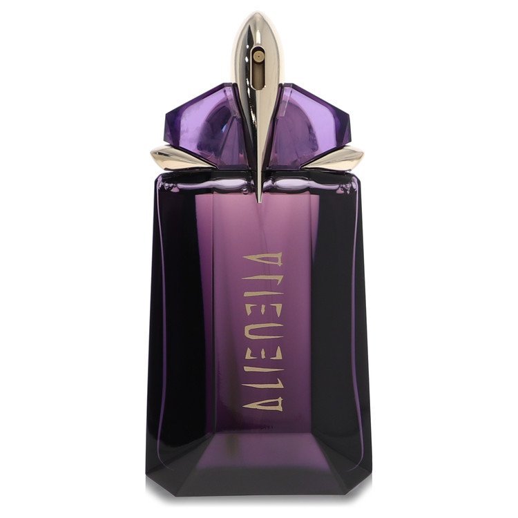 Thierry Mugler Alien Eau De Parfum refillable spray in a purple geometric bottle with gold accents