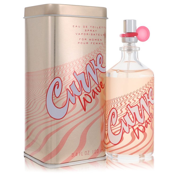 Liz Claiborne Curve Wave Eau De Toilette Spray 3.4 oz for women with matching metallic tin packaging