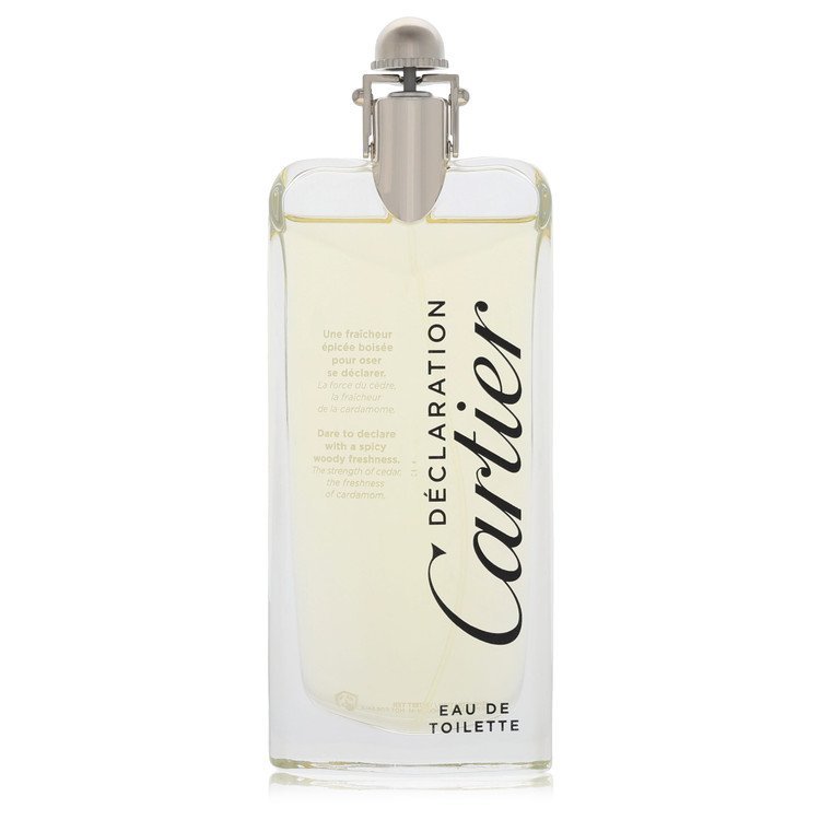 Cartier Declaration Eau De Toilette Spray tester bottle for men, clear glass with silver cap, 3.3 oz