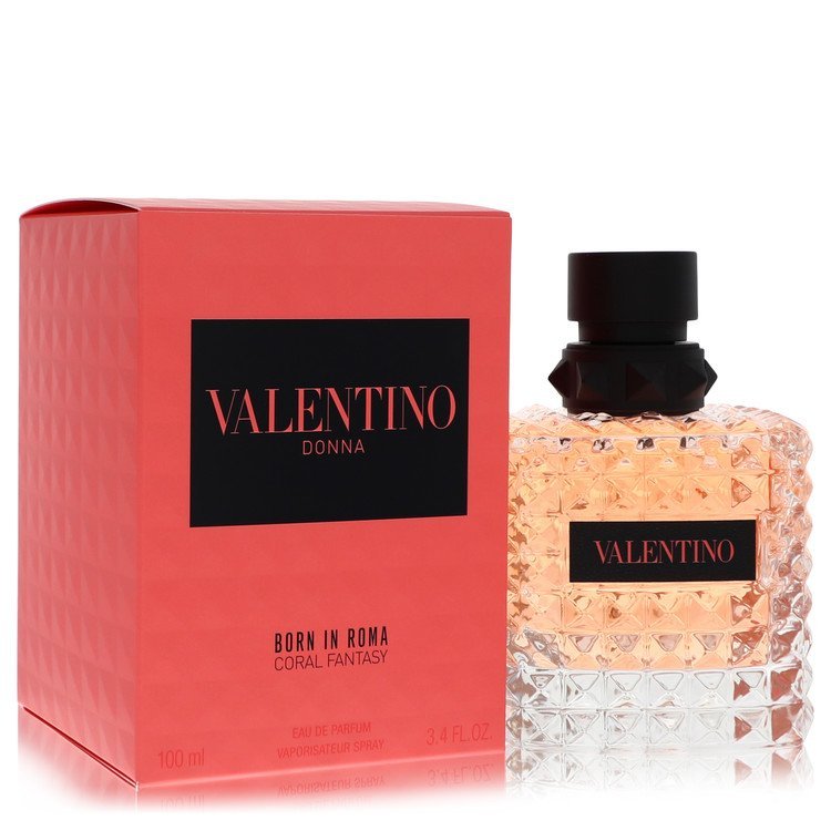Valentino Donna Born in Roma Coral Fantasy perfume bottle with textured glass and matching coral box