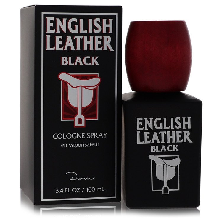 Dana English Leather Black cologne spray for men, 3.4 oz bottle with matching black and red box
