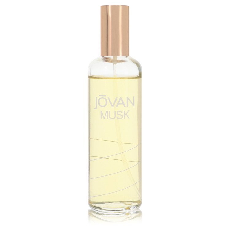 Jovan Musk cologne concentrate spray in a clear cylindrical bottle with gold cap